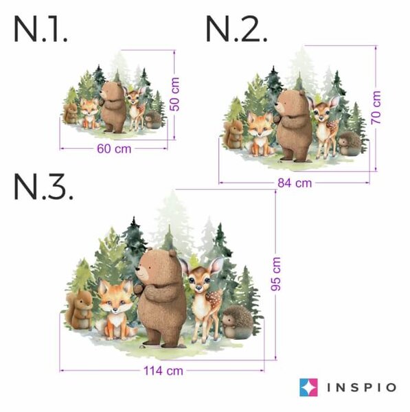 INSPIO - átragasztható textil matrica - Falmatrica gyerekszobába – Maci és erdei állatok