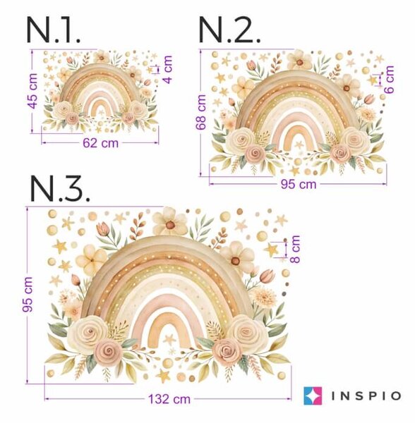 INSPIO - átragasztható textil matrica - Falmatrica gyerekszobába - Szivárvány virágokkal