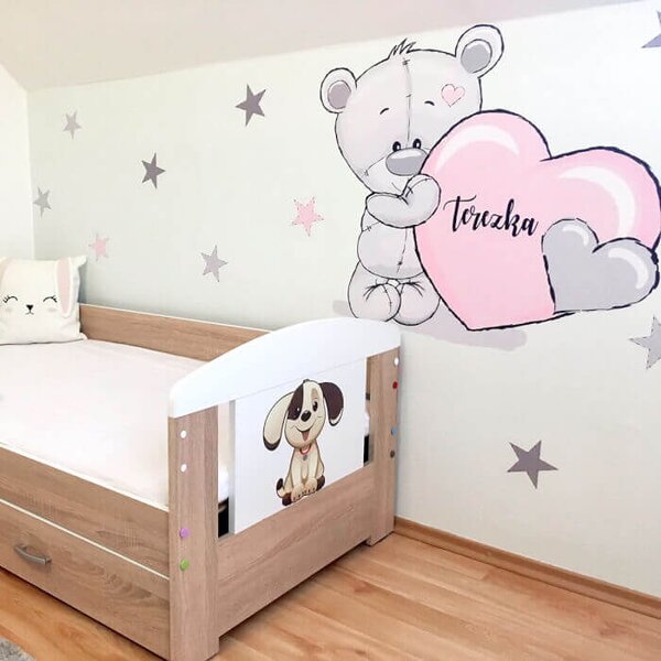 INSPIO - átragasztható textil matrica - Falmatrica - Púder rózsaszín maci csillagokkal