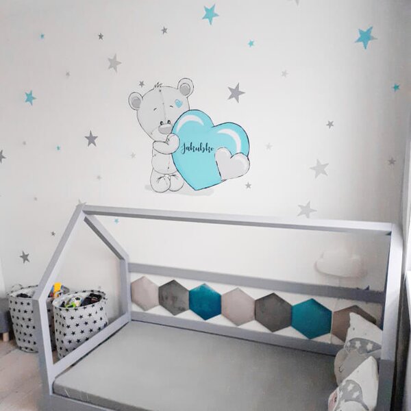 INSPIO - átragasztható textil matrica - Gyerek falmatrica - Kék maci