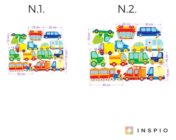 INSPIO - átragasztható textil matrica - Autocskák - Falmatrica gyereknek