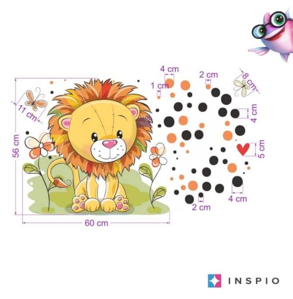 INSPIO - átragasztható textil matrica - Gyerekszoba falmatrica - Oroszlán golyócskákkal