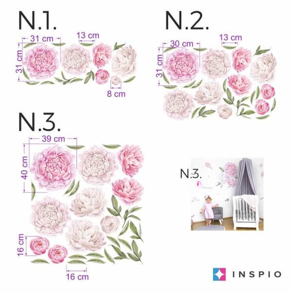 INSPIO - átragasztható textil matrica - Vintage falmatrica - Bazsarózsa