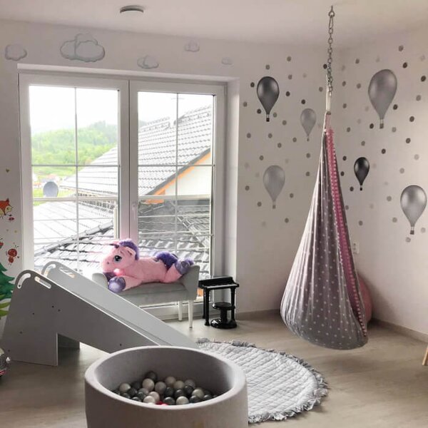 INSPIO - átragasztható textil matrica - Falmatrica gyerekszobába - Szürke hőlégballonok