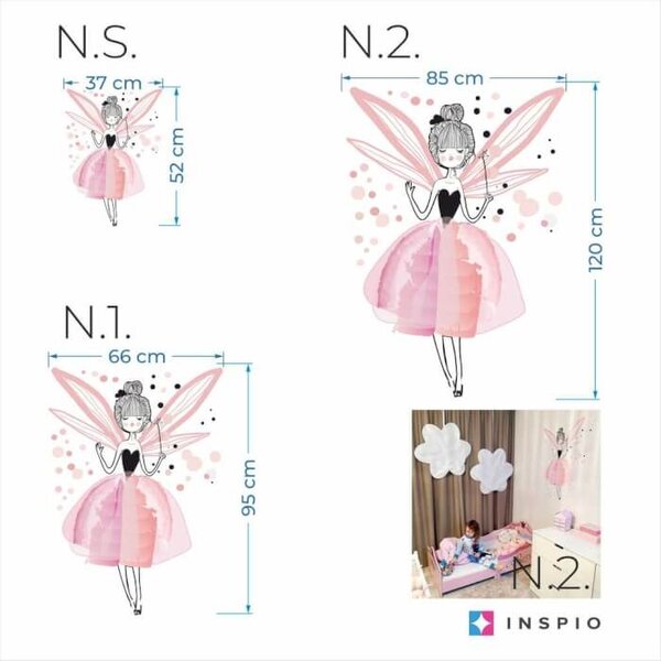 INSPIO - átragasztható textil matrica - Gyerekszoba falmatrica - Elbűvölő tündér hercegnőknek