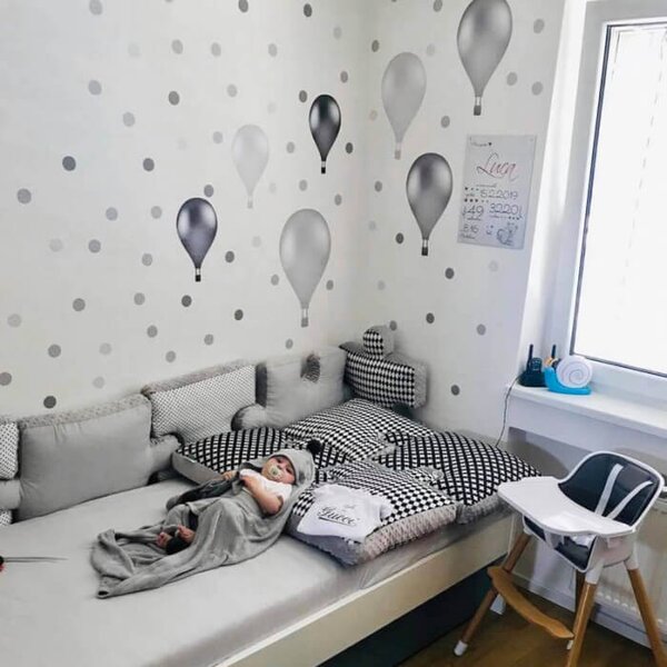 INSPIO - átragasztható textil matrica - Falmatrica gyerekszobába - Szürke hőlégballonok