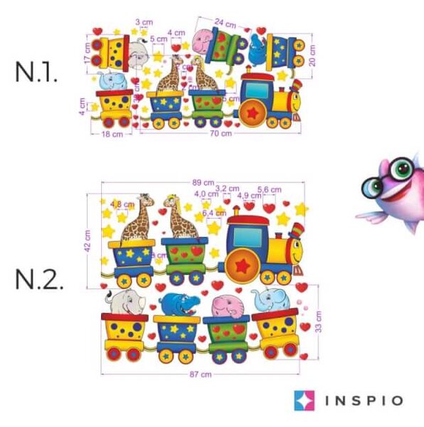 INSPIO - átragasztható textil matrica - Gyerekszoba falmatrica - Happy train