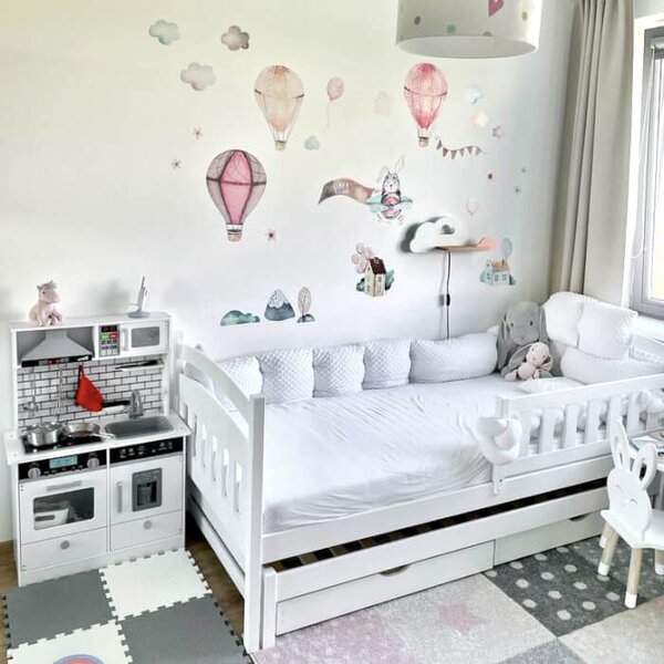 INSPIO - átragasztható textil matrica - Falmatrica gyerekszobába - Rózsaszín hőlégballon matrica névvel gyerekszobába