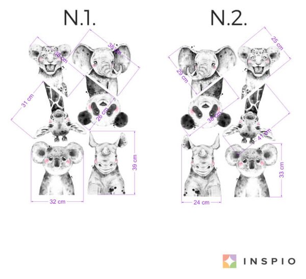INSPIO - átragasztható textil matrica - Falmatrica az ajtó körül - Fekete-fehér állatkák