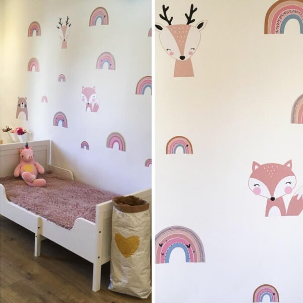 INSPIO - átragasztható textil matrica - Pasztell színű szivárvány falmatrica, rózsaszín