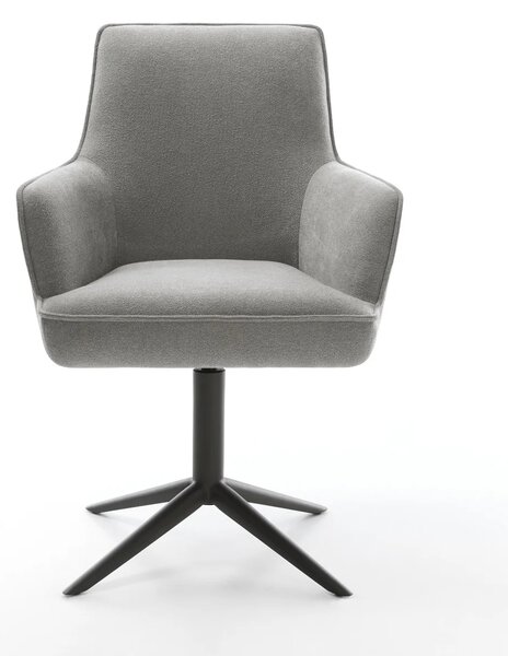DELIFE Étkezőszék Heira-Flex karfás strukturált szövet puha szürke fekete kereszt láb 360° forgatható billenő zsákrugós