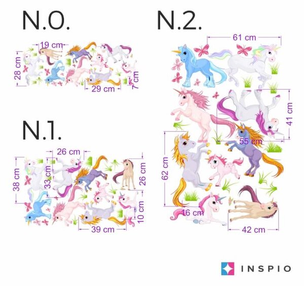 INSPIO - átragasztható textil matrica - Falmatrica lányoknak - Unikornis család
