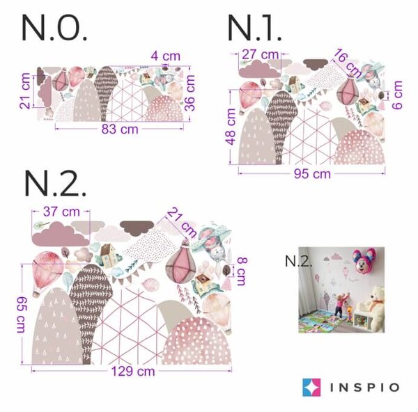 INSPIO - átragasztható textil matrica - Rózsaszín falmatrica - Hegyek, dombok
