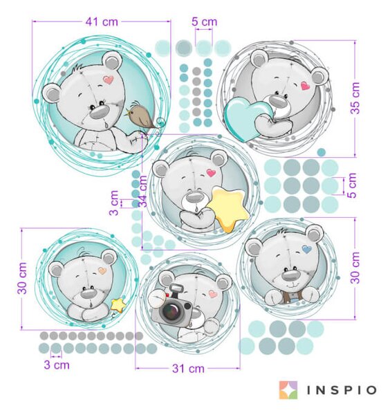 INSPIO - átragasztható textil matrica - Falmatrica gyerekszobába - Macis falmatrica