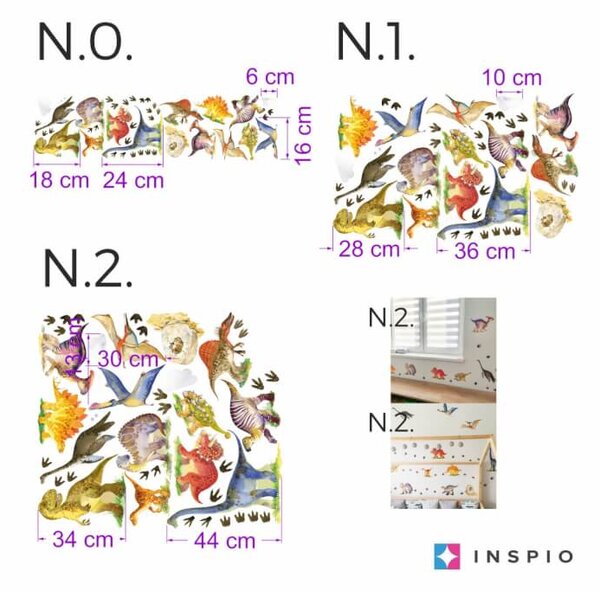 INSPIO - átragasztható textil matrica - Dino Dínós gyerekszoba falmatrica - Dinoszaurusz park