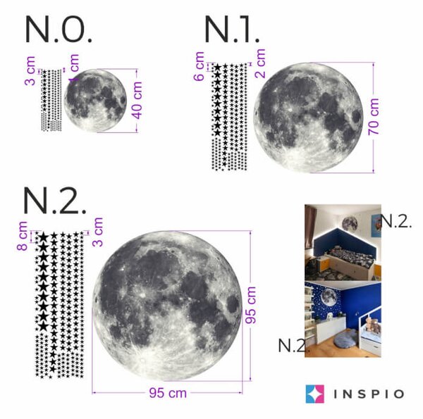 INSPIO - átragasztható textil matrica - Falmatrica - Hold és csillagok
