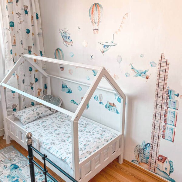 INSPIO - átragasztható textil matrica - Gyerekszoba falmatrica - Vonat magasságmérő