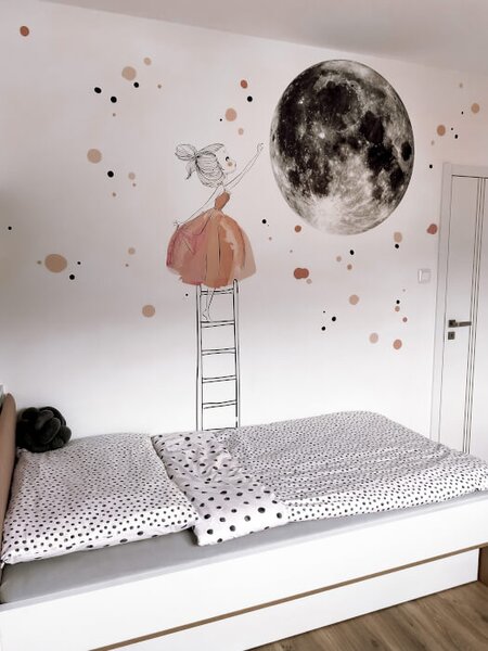 INSPIO - átragasztható textil matrica - Falmatrica - Hold és kislány létrával