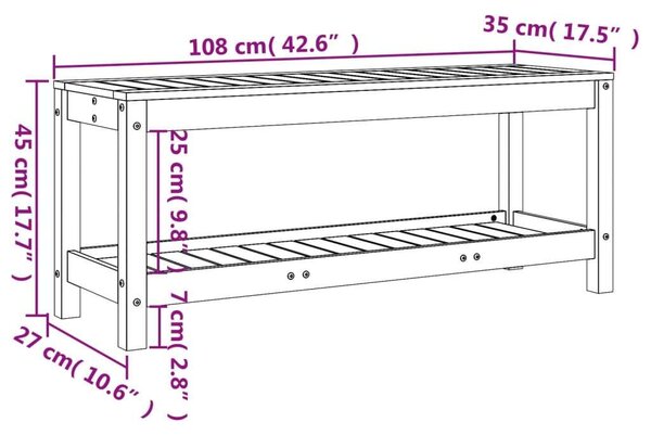 VidaXL Fehér Fenyőfa Kerti Pad - 108x35x45 cm