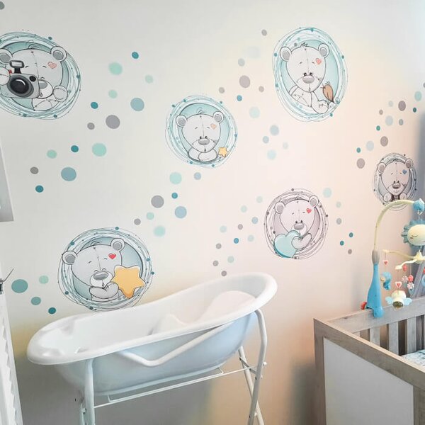 INSPIO - átragasztható textil matrica - Falmatrica gyerekszobába - Macis falmatrica