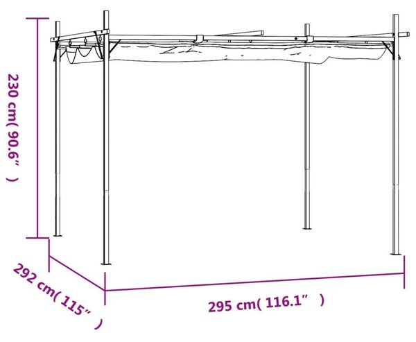 VidaXL pergola behúzható tetővel 295 x 292 x 230 cm, antracitszürke