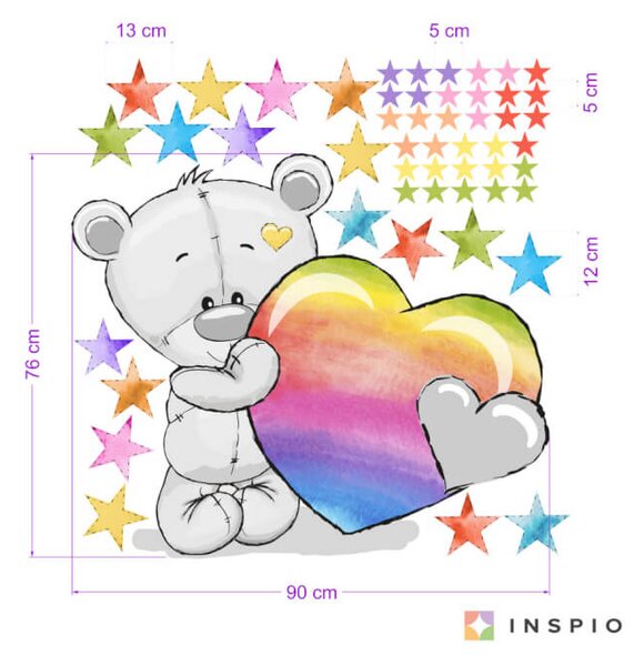 INSPIO - átragasztható textil matrica - Falmatrica - Színes maci csillagokkal
