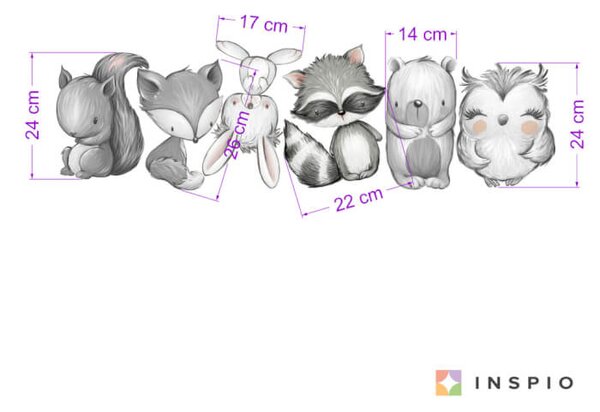 INSPIO - átragasztható textil matrica - Falmatricák - Fekete-fehér állatok a gyerekszoba falára