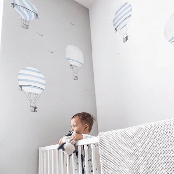 INSPIO - átragasztható textil matrica - Falmatrica - Kék hőlégballonok