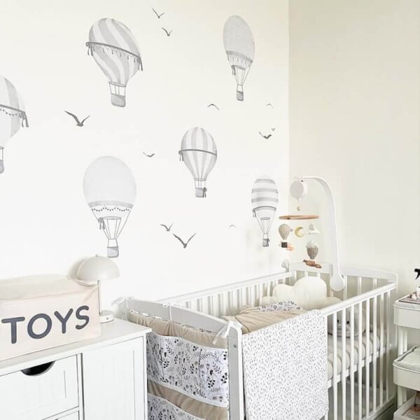 INSPIO - átragasztható textil matrica - Szürke hőlégballon falmatricák gyerekszobába
