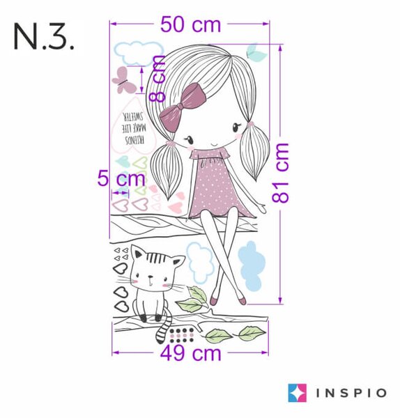 INSPIO - átragasztható textil matrica - Falmatricák - Lila tündér és cica