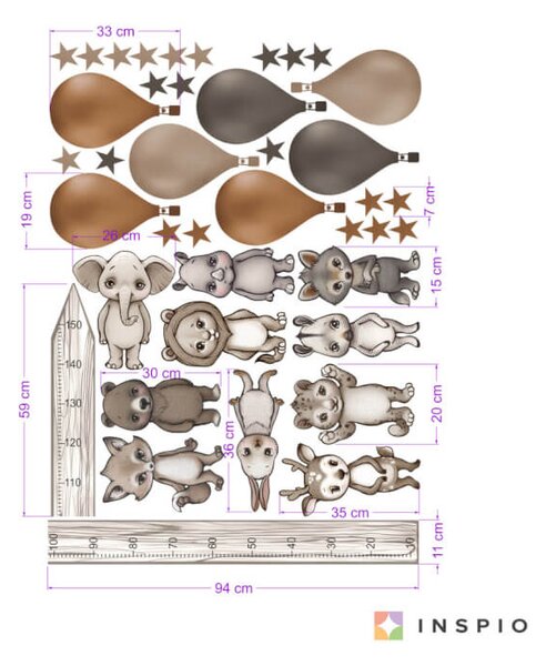 INSPIO - átragasztható textil matrica - Skandináv stílusú nagy falmatrica szett