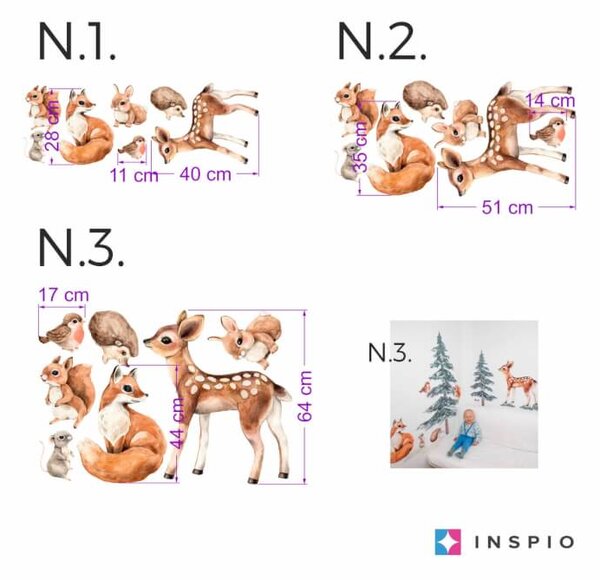 INSPIO - átragasztható textil matrica - Falmatrica gyerekszobába - Erdei állatok