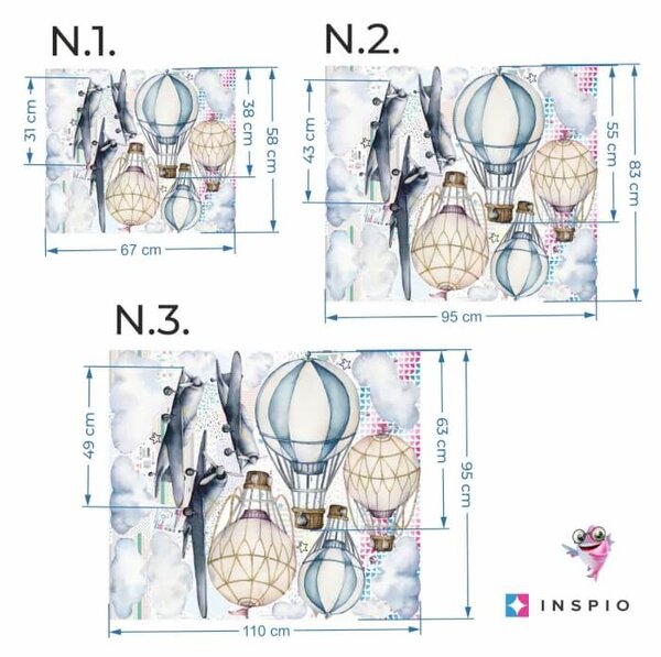 INSPIO - átragasztható textil matrica - Falmatricák - Hőlégballonok akvarell színekben