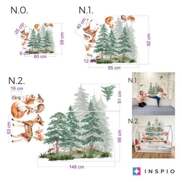 INSPIO - átragasztható textil matrica - Falmatrica - Forest erdei állatok