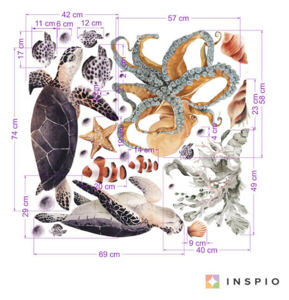 INSPIO - átragasztható textil matrica - Víz alatti világ - falmatrica gyerekszobába