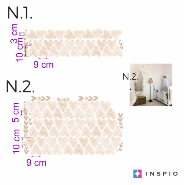 INSPIO - átragasztható textil matrica - Szívecskés akvarell falmatrica gyerekszobába