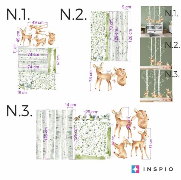 INSPIO - átragasztható textil matrica - Falmatrica gyerekszobába - Játékos őzikék
