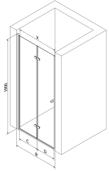 Mexen Lima, összecsukható zuhanyajtó nyitáshoz 60 x 190 cm, 6 mm átlátszó üveg, króm profil, 856-060-000-01-00-D
