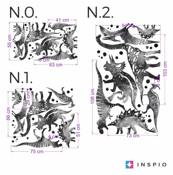 INSPIO - átragasztható textil matrica - Fali matricák - Fekete-fehér dinoszauruszok