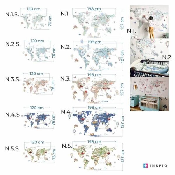 INSPIO - átragasztható textil matrica - Barna világtérkép kis kalandorok számára