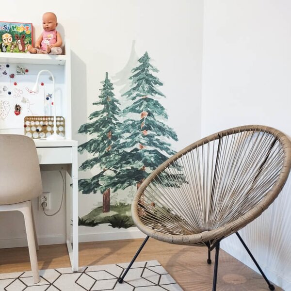 INSPIO - átragasztható textil matrica - Akvarell falmatrica - Tűlevelű fák
