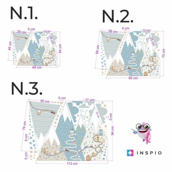 INSPIO - átragasztható textil matrica - Falmatricák fiúknak - Dombok utacskával
