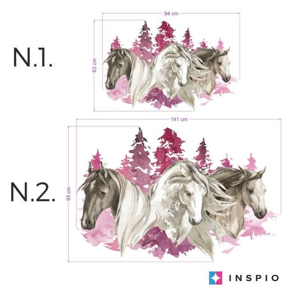 INSPIO - átragasztható textil matrica - Falmatricák lányoknak - Lovak