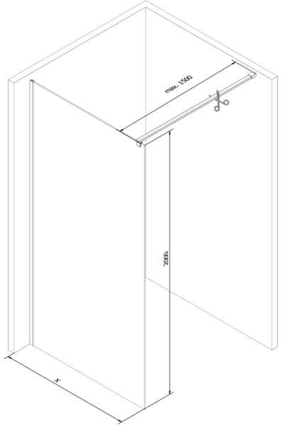 Mexen Kioto zuhanyfal 50 x 200 cm, Átlátszó/Fekete minta 8 mm, Fekete - 800-050-101-70-70