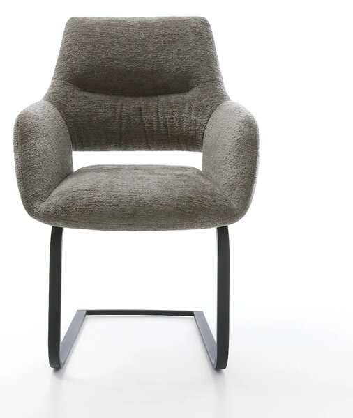 DELIFE Étkezőszék Yago-Flex karfás bouclé puha sötét bézs étkezőszék lapos fekete zsákrugós