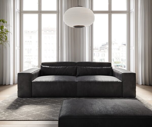 DELIFE Nagy kanapé Sirpio 230x95 cm bőr imitáció vintage antracit puffal