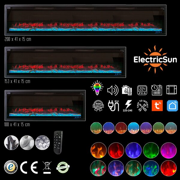 Elektromos kandalló, VERSALYS közepes, ElectricSun, falra szerelhető, szabadon álló vagy beépíthető kivitelezéssel, hanghatással, 10 szín, telefonos a