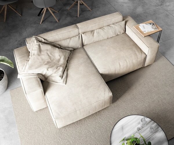 DELIFE Sarokkanapé Sirpio 230x155 cm kordbársony bézs rekamié változtatható