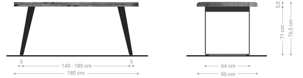 DELIFE Étkezőasztal Edge 180x90 XL akác természetes fém ferde Live-Edge