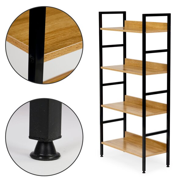 Intenso Home 4 szintes nyitott könyvespolc 60 x 126cm (Sonoma tölgy) | Univerzális tároló állvány fém lábakkal
